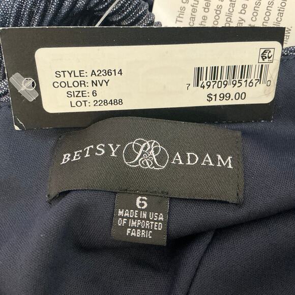 Betsy & Adam Metallic One Shoulder Midi Sheath Cocktail Party Dress Blue Size 6 - Picture 9 of 11